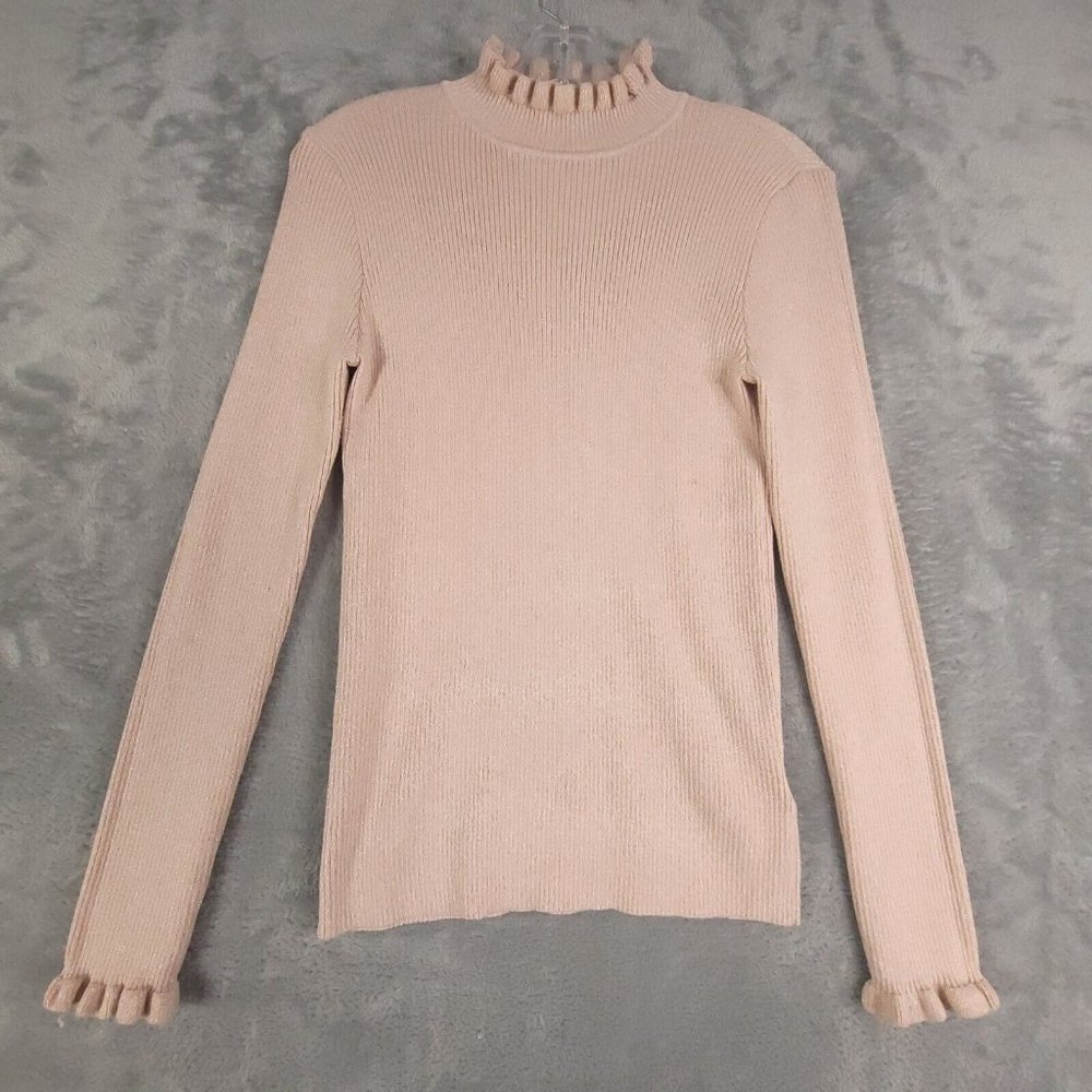 Express Womens Sweater‎ Pullover Ruffle Collar Long Sleeve Glitter Pink M